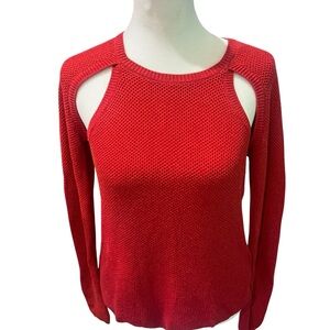 Carven Red Cut Out Waffle Knit Cotton  Sweater‎ Size Medium
